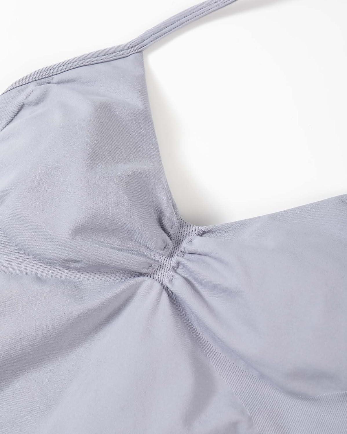 imageAUROLA Influence Longline Strappy Workout Halter Tops for WomenRemovable Cups Padded Bras Impact Gym Yoga Sleeveless TopLilac Gray