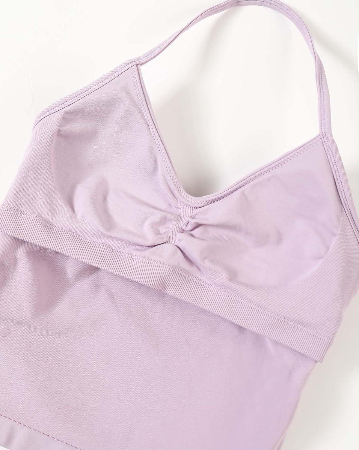imageAUROLA Influence Longline Strappy Workout Halter Tops for WomenRemovable Cups Padded Bras Impact Gym Yoga Sleeveless TopLilac Snow