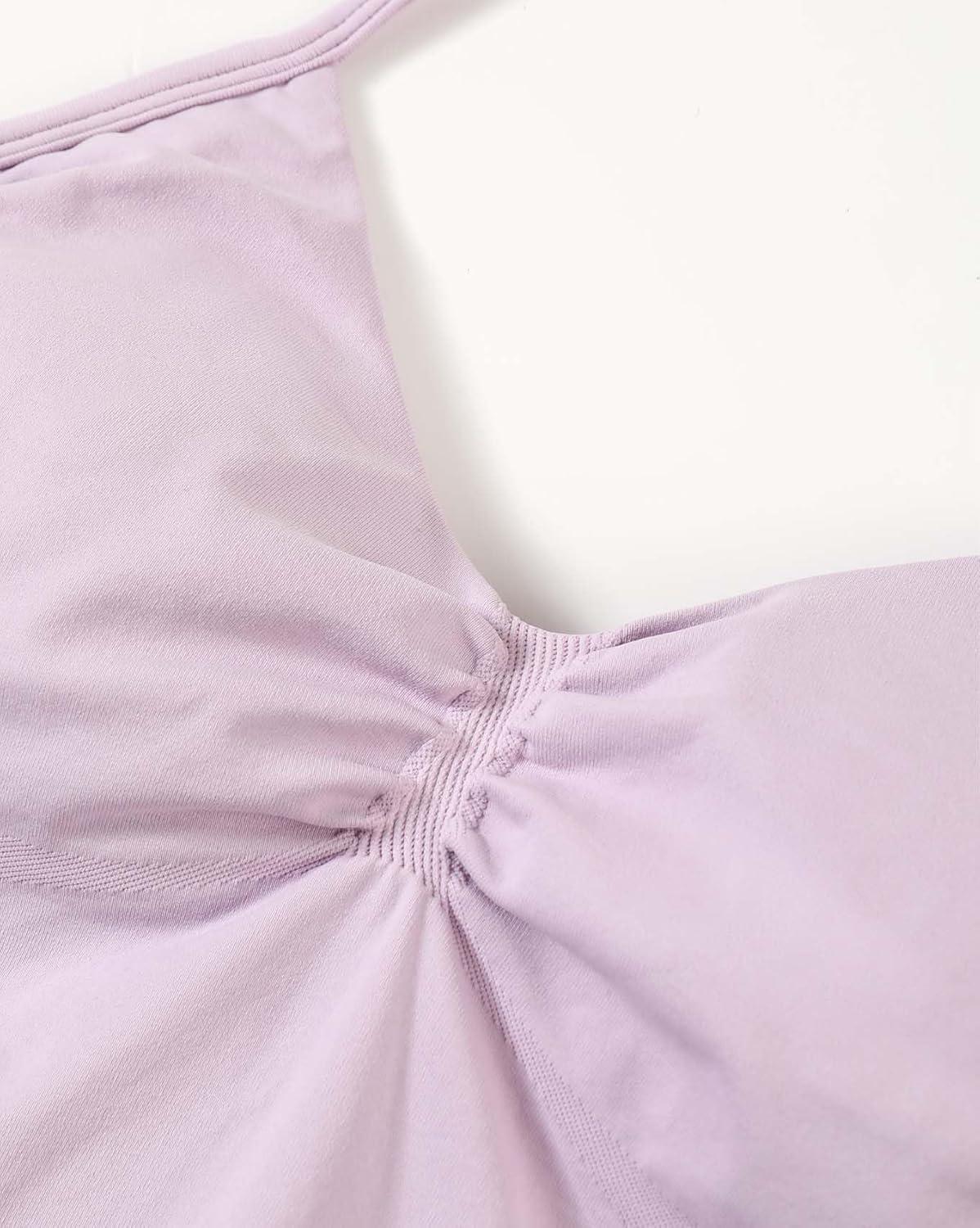 imageAUROLA Influence Longline Strappy Workout Halter Tops for WomenRemovable Cups Padded Bras Impact Gym Yoga Sleeveless TopLilac Snow