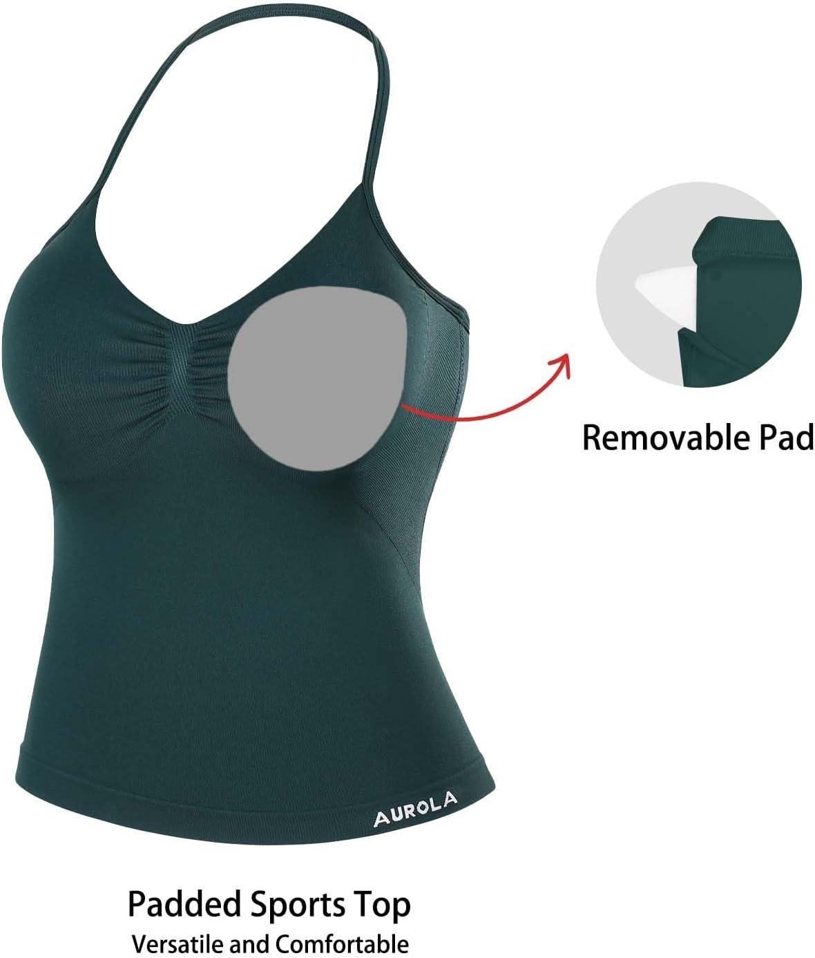 imageAUROLA Influence Longline Strappy Workout Halter Tops for WomenRemovable Cups Padded Bras Impact Gym Yoga Sleeveless TopPonderosa Green