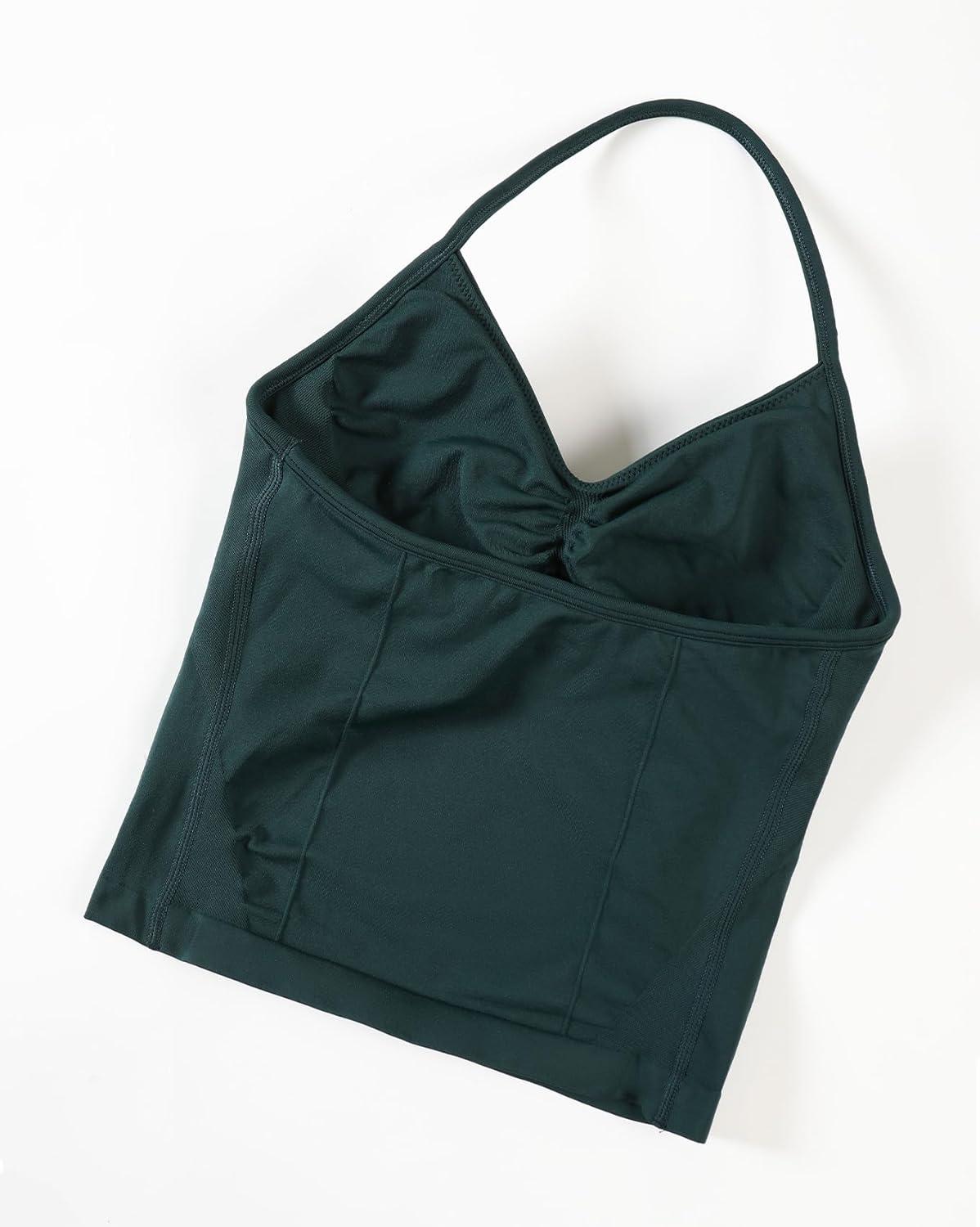 imageAUROLA Influence Longline Strappy Workout Halter Tops for WomenRemovable Cups Padded Bras Impact Gym Yoga Sleeveless TopPonderosa Green