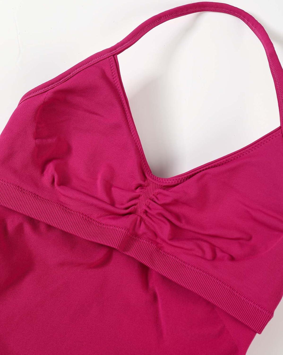 imageAUROLA Influence Longline Strappy Workout Halter Tops for WomenRemovable Cups Padded Bras Impact Gym Yoga Sleeveless TopVivid Cerise