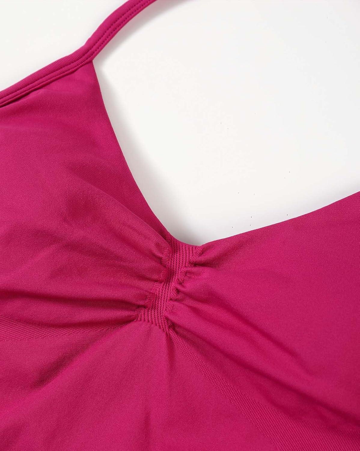 imageAUROLA Influence Longline Strappy Workout Halter Tops for WomenRemovable Cups Padded Bras Impact Gym Yoga Sleeveless TopVivid Cerise