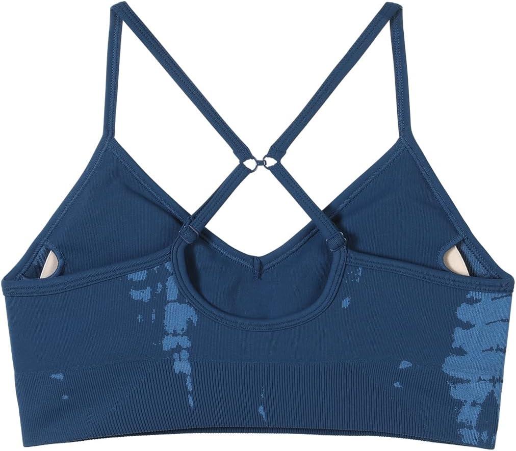 imageAUROLA Serpent Seamless Sports Bras for WomenBackless Padded Strappy Workout Gym Yoga Crop TopsPackblackwater Blue