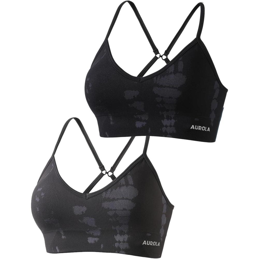 imageAUROLA Serpent Seamless Sports Bras for WomenBackless Padded Strappy Workout Gym Yoga Crop TopsPackblackchestnut Brown