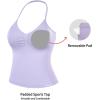 imageAUROLA Influence Longline Strappy Workout Halter Tops for WomenRemovable Cups Padded Bras Impact Gym Yoga Sleeveless TopLavender