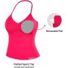 imageAUROLA Influence Longline Strappy Workout Halter Tops for WomenRemovable Cups Padded Bras Impact Gym Yoga Sleeveless TopPink