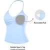 imageAUROLA Influence Longline Strappy Workout Halter Tops for WomenRemovable Cups Padded Bras Impact Gym Yoga Sleeveless TopSky Light