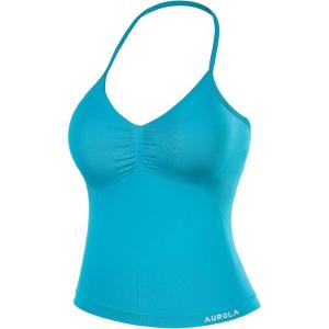 imageAUROLA Influence Longline Strappy Workout Halter Tops for WomenRemovable Cups Padded Bras Impact Gym Yoga Sleeveless TopCaneel Bay