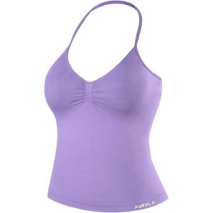imageAUROLA Influence Longline Strappy Workout Halter Tops for WomenRemovable Cups Padded Bras Impact Gym Yoga Sleeveless TopChalk Violet