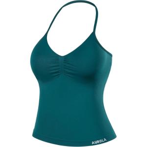 imageAUROLA Influence Longline Strappy Workout Halter Tops for WomenRemovable Cups Padded Bras Impact Gym Yoga Sleeveless TopDeep Teal