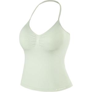 imageAUROLA Influence Longline Strappy Workout Halter Tops for WomenRemovable Cups Padded Bras Impact Gym Yoga Sleeveless TopFog Green