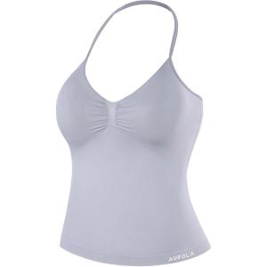 imageAUROLA Influence Longline Strappy Workout Halter Tops for WomenRemovable Cups Padded Bras Impact Gym Yoga Sleeveless TopLilac Gray