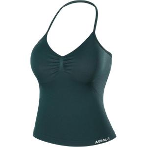 imageAUROLA Influence Longline Strappy Workout Halter Tops for WomenRemovable Cups Padded Bras Impact Gym Yoga Sleeveless TopPonderosa Green