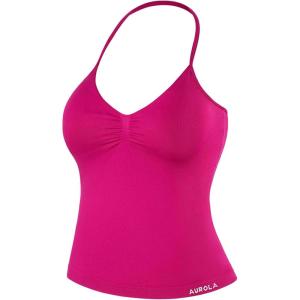 imageAUROLA Influence Longline Strappy Workout Halter Tops for WomenRemovable Cups Padded Bras Impact Gym Yoga Sleeveless TopVivid Cerise
