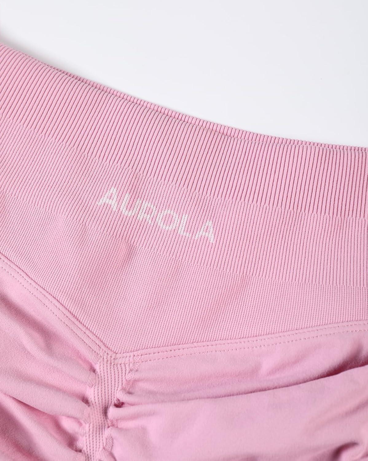 imageAUROLA Influence Workout Shorts ampamp Bras Set for WomenNo Roll Up Squat Proof Shorts Seamless Compression Gym Bra Set Sweet Pink M