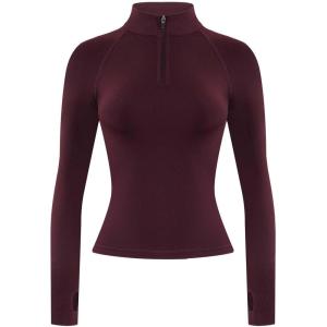 imageAUROLA Influence Workout Jacket for Women Half Zip Cropped Slim Fit Long Sleeve Yoga Jackets Athletic Top with Thumb HolesBlack Cherry