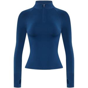 imageAUROLA Influence Workout Jacket for Women Half Zip Cropped Slim Fit Long Sleeve Yoga Jackets Athletic Top with Thumb HolesEnsign Blue