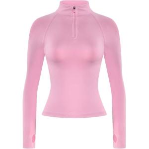 imageAUROLA Influence Workout Jacket for Women Half Zip Cropped Slim Fit Long Sleeve Yoga Jackets Athletic Top with Thumb HolesSweet Pink