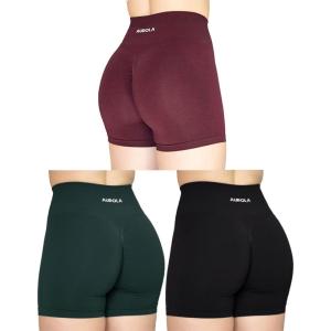 imageAUROLA Intensify Workout Shorts for Women Seamless Scrunch Short Gym Yoga Running Sport Active Exercise Fitness ShortsBlackDark GreenBlack Cherry