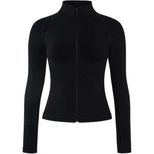 imageAUROLA Influence Athletic Workout Jacket for Women Lightweight Slim Fit Full Zip Running Yoga Sports Jacket with Thumb HolesBlack