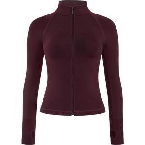 imageAUROLA Influence Athletic Workout Jacket for Women Lightweight Slim Fit Full Zip Running Yoga Sports Jacket with Thumb HolesBlack Cherry