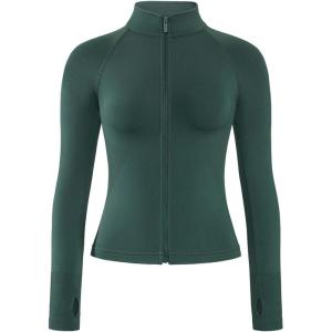 imageAUROLA Influence Athletic Workout Jacket for Women Lightweight Slim Fit Full Zip Running Yoga Sports Jacket with Thumb HolesEden Green
