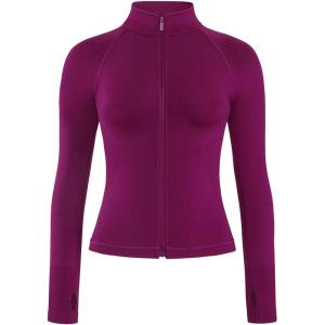 imageAUROLA Influence Athletic Workout Jacket for Women Lightweight Slim Fit Full Zip Running Yoga Sports Jacket with Thumb HolesMagenta