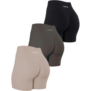 imageAUROLA Serpent Seamless Scrunch Workout Shorts for WomenTummy Control Squat Proof Ribbed Thick Active Gym ShortPackblackNaturalChestnut Brown