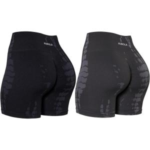 imageAUROLA Serpent Seamless Scrunch Workout Shorts for WomenTummy Control Squat Proof Ribbed Thick Active Gym ShortPackblackchestnut Brown