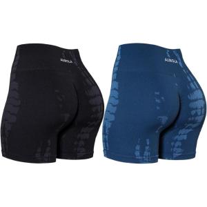 imageAUROLA Serpent Seamless Scrunch Workout Shorts for WomenTummy Control Squat Proof Ribbed Thick Active Gym ShortPackblackwater Blue
