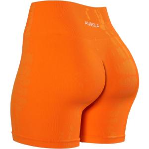 imageAUROLA Serpent Seamless Scrunch Workout Shorts for WomenTummy Control Squat Proof Ribbed Thick Active Gym ShortSerpent Persimmon Orange