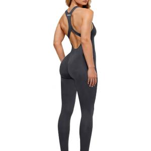 imageAUROLA Power Workout Jumpsuit for Women Yoga Gym Seamless One Piece Racerback Tummy Control Padded Bra JumpsuitDark Grey