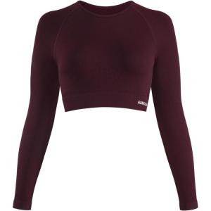 imageAUROLA Serpent Snake Long Sleeve Shirts for Women Seamless Workout Crop Tops Crew Neck Cropped T Shirt Athletic YogaBlack Cherry