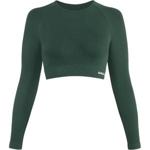 imageAUROLA Serpent Snake Long Sleeve Shirts for Women Seamless Workout Crop Tops Crew Neck Cropped T Shirt Athletic YogaEden Green
