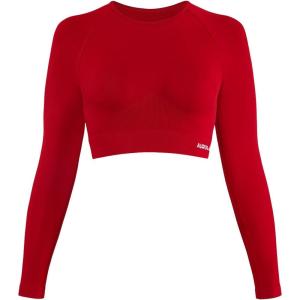 imageAUROLA Serpent Snake Long Sleeve Shirts for Women Seamless Workout Crop Tops Crew Neck Cropped T Shirt Athletic YogaFlame Red