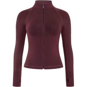 imageAUROLA Influence Athletic Workout Jacket for Women Lightweight Slim Fit Full Zip Running Yoga Sports Jacket with Thumb HolesBlack Cherry