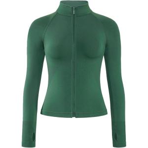 imageAUROLA Influence Athletic Workout Jacket for Women Lightweight Slim Fit Full Zip Running Yoga Sports Jacket with Thumb HolesEden Green