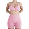 image:imageAUROLA Influence Womens Strappy Sports Bra and Scrunch Workout Shorts Set Backless Padded Sports Bra and Seamless Compression Gym Shorts for Yoga Training FitnessSweet PinkS
