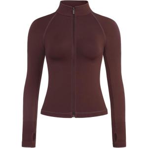 image:imageAUROLA Influence Athletic Workout Jacket for Women Lightweight Slim Fit Full Zip Running Yoga Sports Jacket with Thumb HolesCinnamon