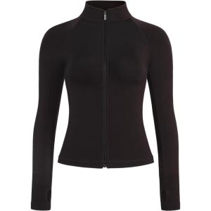 image:imageAUROLA Influence Athletic Workout Jacket for Women Lightweight Slim Fit Full Zip Running Yoga Sports Jacket with Thumb HolesCoffee