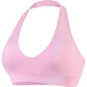 image:imageAUROLA Influence Halter Backless VNeck Sports Bra for Women OpenBack Padded Yoga Workout Crop Top with Adjustable StrapsSweet Pink