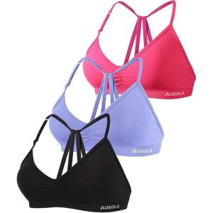 image:imageAUROLA Mercury Workout Sports Bras Women Athletic Removable Padded Backless Strapy Minimal Crop TopDark Blackjacarandapink