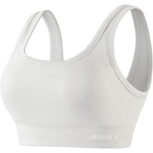 image:imageAUROLA Power Womens Square Back Basic Sports Bra  Square Neck Padded Low Impact Yoga Bra Workout Crop TopBlanc De Blanc
