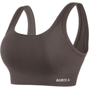 image:imageAUROLA Power Womens Square Back Basic Sports Bra  Square Neck Padded Low Impact Yoga Bra Workout Crop TopChestnut Brown