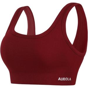 image:imageAUROLA Power Womens Square Back Basic Sports Bra  Square Neck Padded Low Impact Yoga Bra Workout Crop TopMaroon