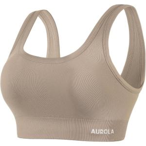 image:imageAUROLA Power Womens Square Back Basic Sports Bra  Square Neck Padded Low Impact Yoga Bra Workout Crop TopNatural
