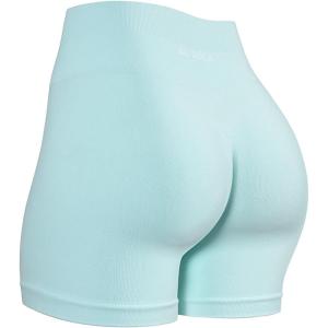 image:imageAUROLA Power Workout Shorts for Women Tummy Control Squat Proof Ribbed Thick Seamless Scrunch Active ShortBlue Light