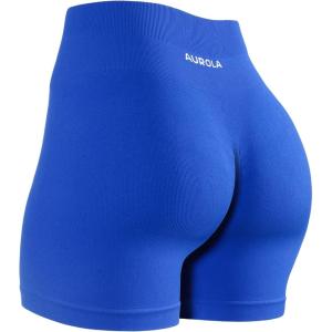 image:imageAUROLA Power Workout Shorts for Women Tummy Control Squat Proof Ribbed Thick Seamless Scrunch Active ShortKlein Blue