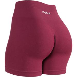 image:imageAUROLA Power Workout Shorts for Women Tummy Control Squat Proof Ribbed Thick Seamless Scrunch Active ShortMagenta
